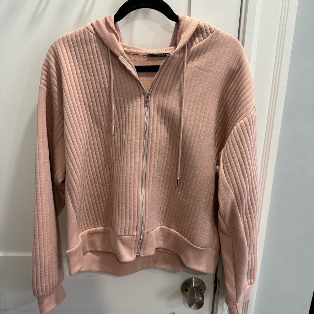 T Tahari Blush Quilted Zip-Up Jacket